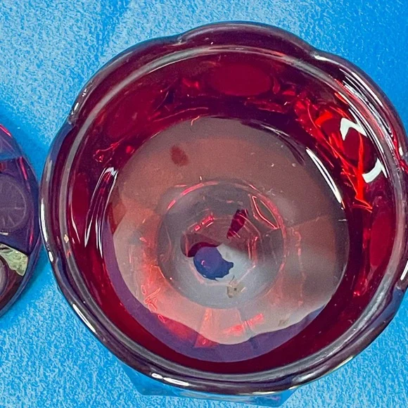 Vintage Fostoria Ruby Red Glass Coin Covered Wedding Bowl/Candy Dish w/Lid. - Picture 8 of 13